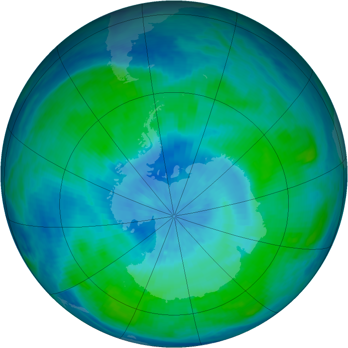 Antarctic ozone map for 26 February 1991